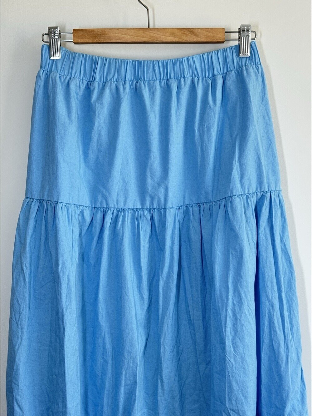 Hunter & Brown Blue Tiered Maxi Skirt Cotton Lined Elastic Waist Size Large - Picture 2 of 8